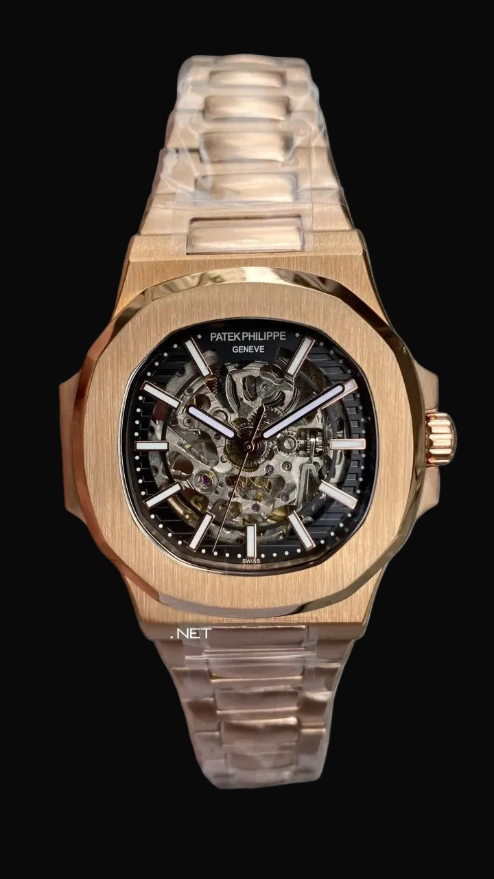PATEK PHILIPPE CHRONOGRAPH WATCH black WITH STAINLESS STEEL GOLD BELT)